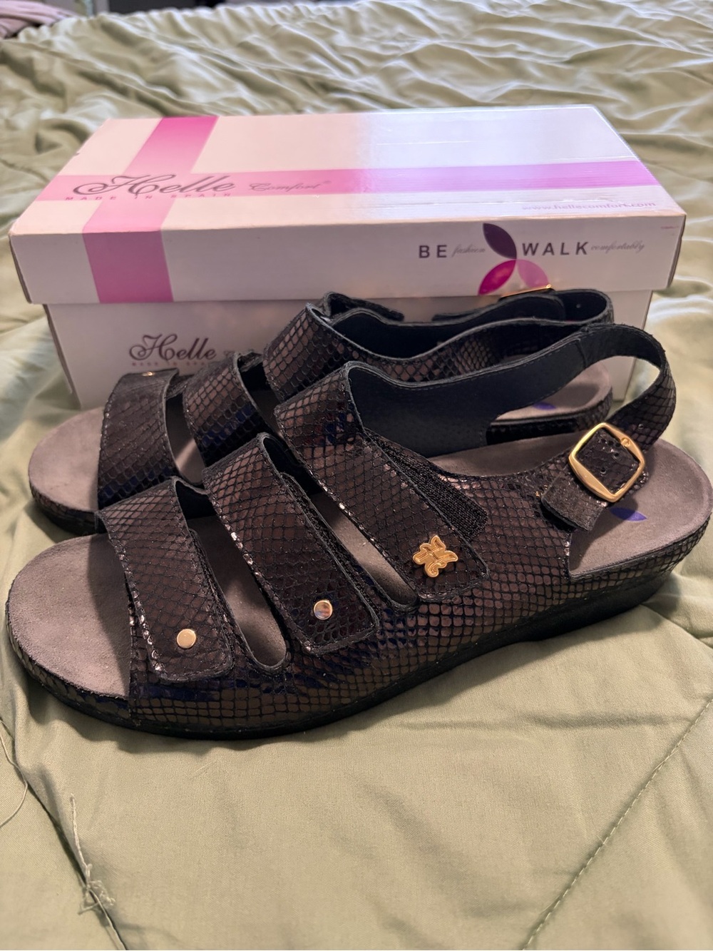 Helle Black Slingback Sandals with Gold Accent